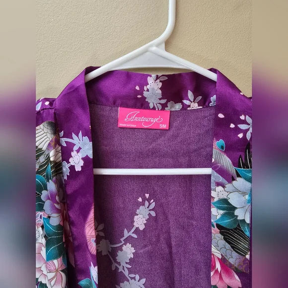 Peacock Floral Vibrant Purple  Kimono Size S/M - Picture 3 of 9